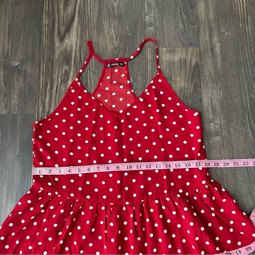 SHEIN Red and White Polka Dot Peplum Spaghetti Strap Top - Picture 7 of 10